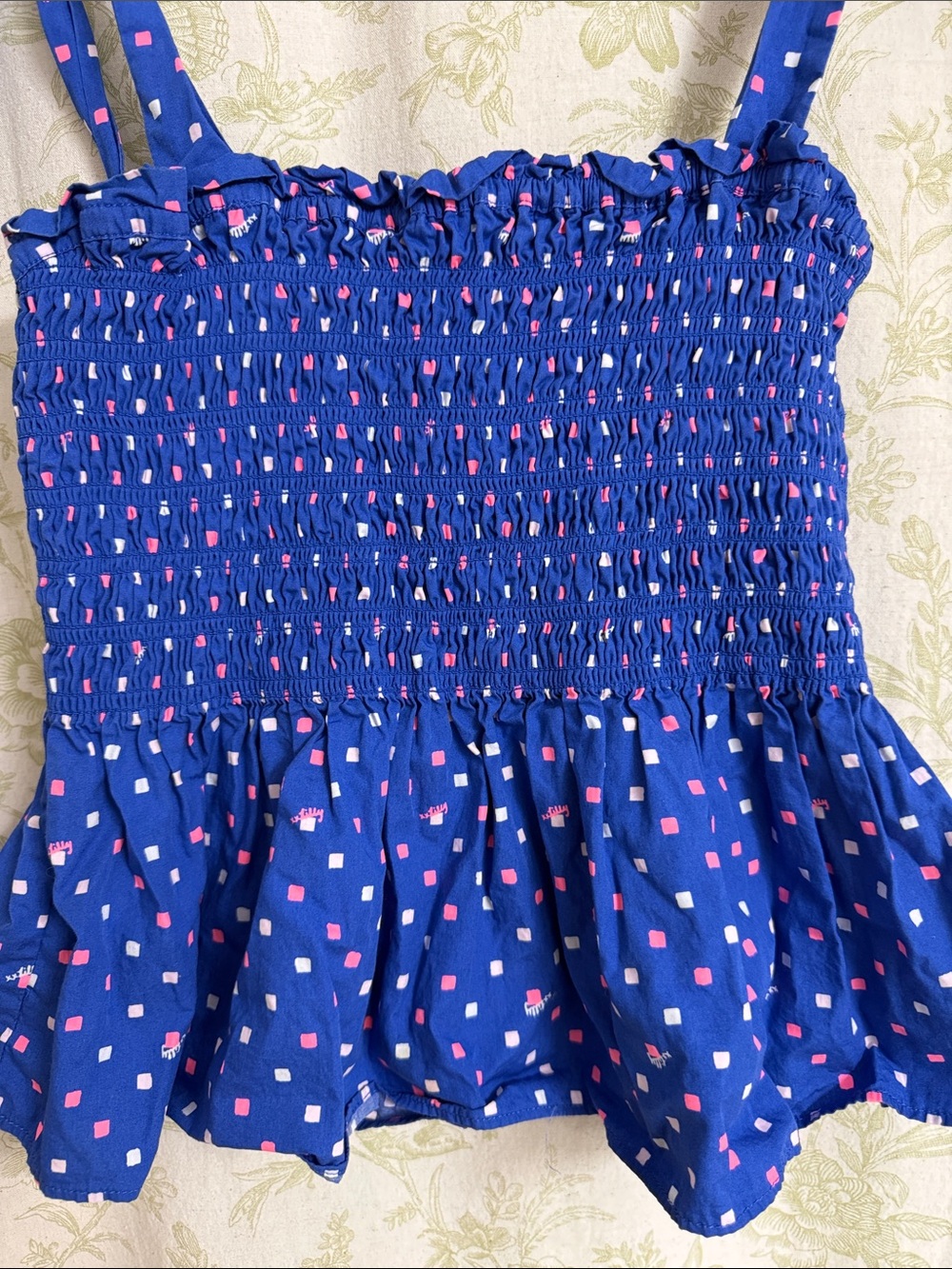 Lilly Pulitzer Blue Rivera Smocked Top Tie Shoulder Ruffle - Picture 4 of 7